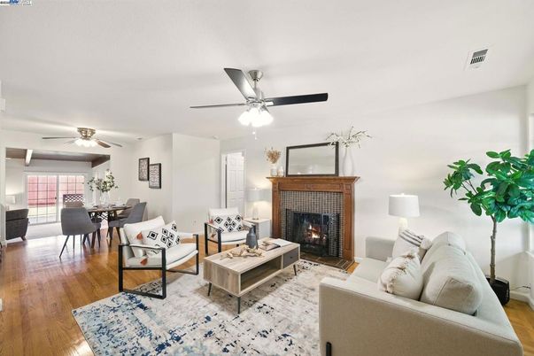 Dining room, Fireplace, Interior, Living room, Wood Texture Flooring