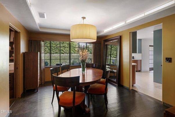 Dining room, Interior, Pendant Lights, Wood Texture Flooring