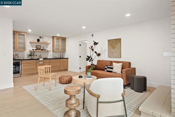 Interior, Kitchen, Living room, Recessed Lighting, Wood Texture Flooring
