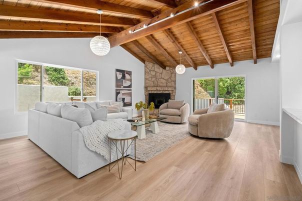 Fireplace, Interior, Living room, Pendant Lights, Wooden Beams, Wooden Ceilings, Wood Texture Flooring