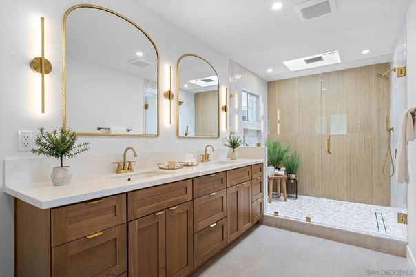 Bathroom, Dual Sink Vanities, Glass Shower, Interior, Recessed Lighting