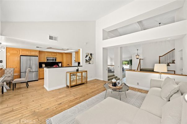 Interior, Kitchen, Living room, Stainless Steel Appliances, Wood Texture Flooring