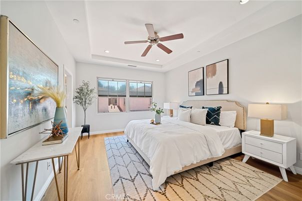 Bedroom, Interior, Recessed Lighting, Wood Texture Flooring