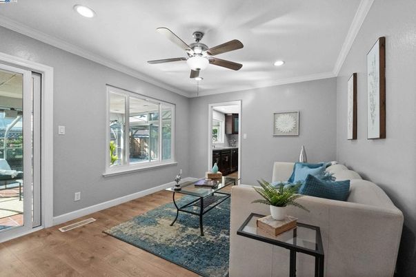 Interior, Living room, Recessed Lighting, Wood Texture Flooring