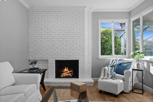 Fireplace, Interior, Living room, Stone Walls, Wood Texture Flooring