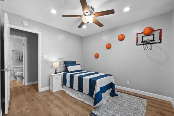 Bedroom, Interior, Recessed Lighting, Wood Texture Flooring