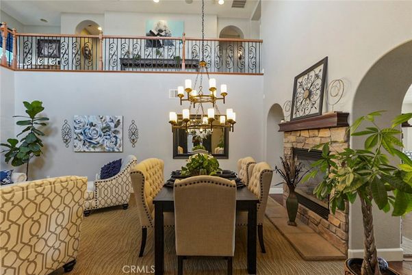 Chandelier, Dining room, Fireplace, Interior, Recessed Lighting