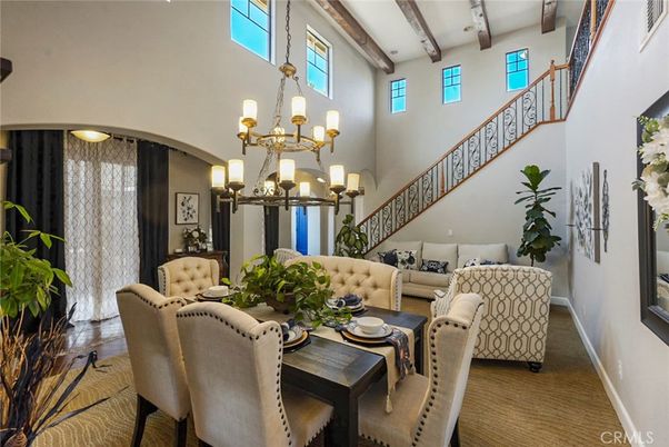 Chandelier, Dining room, Interior, Living room, Wooden Beams