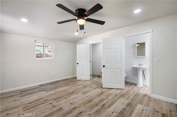 Bathroom, Empty room, Interior, Recessed Lighting, Wood Texture Flooring