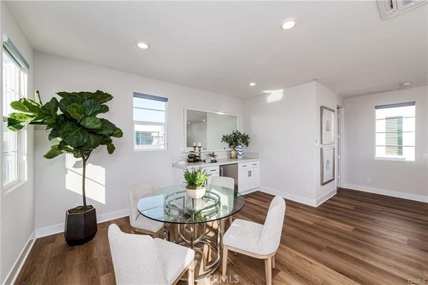 Dining room, Interior, Recessed Lighting, Wood Texture Flooring