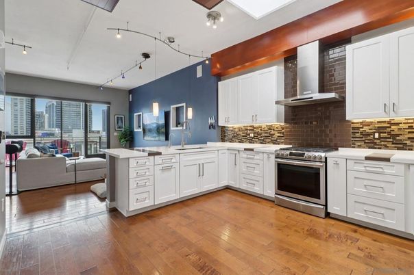Interior, Kitchen, Living room, Stainless Steel Appliances, Wood Texture Flooring