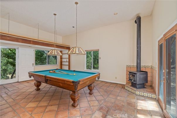 Billiard Table, Fireplace, Game Room, Interior, Pendant Lights