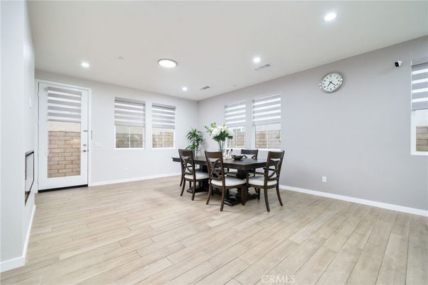 Dining room, Interior, Recessed Lighting, Wood Texture Flooring