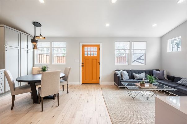 Dining room, Interior, Living room, Pendant Lights, Recessed Lighting, Wood Texture Flooring