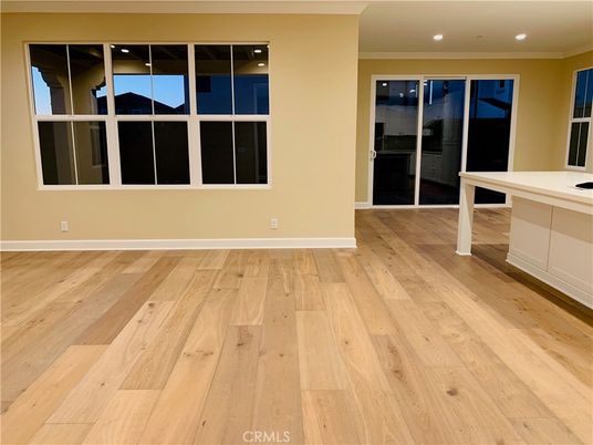 Empty room, Interior, Kitchen, Recessed Lighting, Wood Texture Flooring