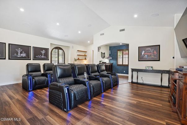 Home Theatre Room, Interior, Recessed Lighting, Theatre Room, Wood Texture Flooring