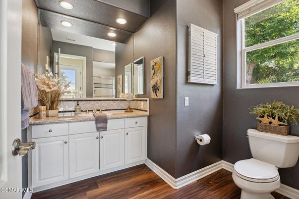 Bathroom, Interior, Recessed Lighting, Wood Texture Flooring