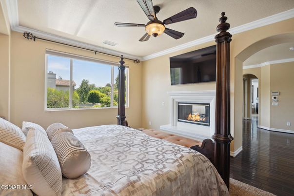 Bedroom, Fireplace, Interior, Wood Texture Flooring