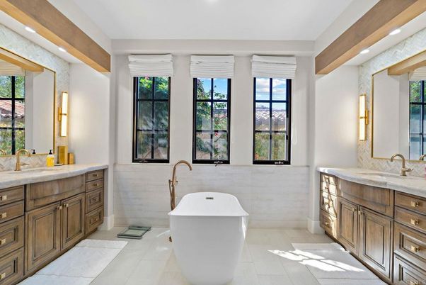 Bathroom, Dual Sink Vanities, Free Standing Baths, Interior, Recessed Lighting