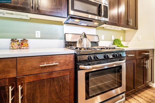 Interior, Kitchen, Stainless Steel Appliances, Wood Texture Flooring