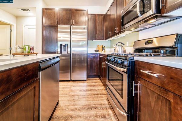 Interior, Kitchen, Stainless Steel Appliances, Wood Texture Flooring