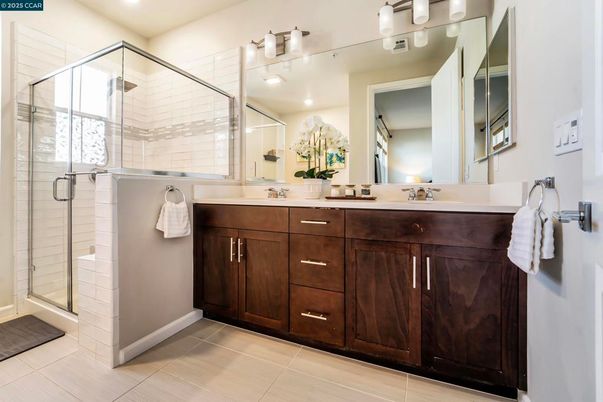 Bathroom, Dual Sink Vanities, Glass Shower, Interior, Recessed Lighting