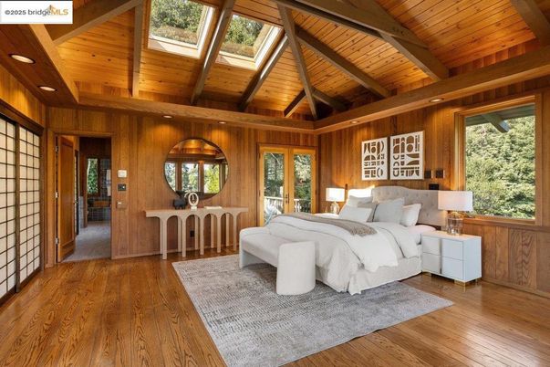 Bedroom, Interior, Recessed Lighting, Wooden Beams, Wooden Ceilings, Wood Texture Flooring, Wooden Walls