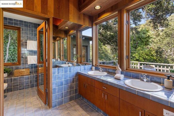 Bathroom, Dual Sink Vanities, Interior, Recessed Lighting, Tile Countertops