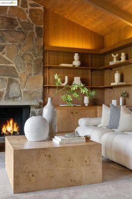 Fireplace, Interior, Living room, Stone Walls, Wooden Ceilings, Wooden Walls