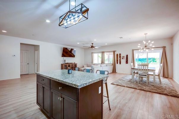 Dining room, Interior, Pendant Lights, Recessed Lighting, Wood Texture Flooring