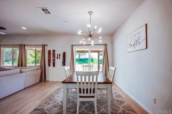 Dining room, Interior, Pendant Lights, Recessed Lighting, Wood Texture Flooring