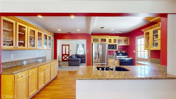 Interior, Kitchen, Living room, Recessed Lighting, Stainless Steel Appliances, Wood Texture Flooring
