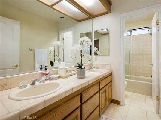 Bathroom, Dual Sink Vanities, Glass Shower, Interior, Tile Countertops