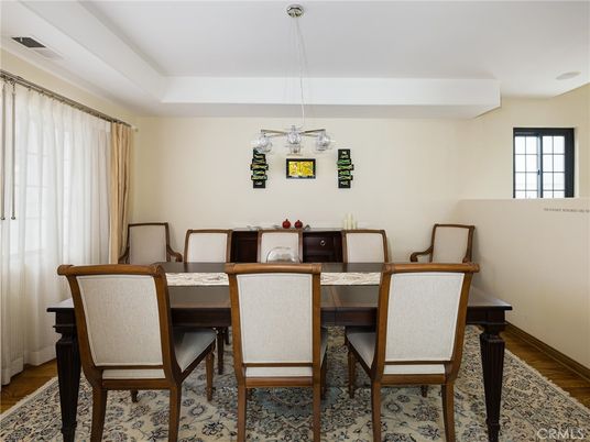 Dining room, Interior, Pendant Lights, Wood Texture Flooring
