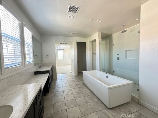 Bathroom, Dual Sink Vanities, Free Standing Baths, Interior, Recessed Lighting