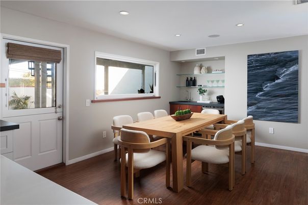 Dining room, Interior, Recessed Lighting, Wood Texture Flooring