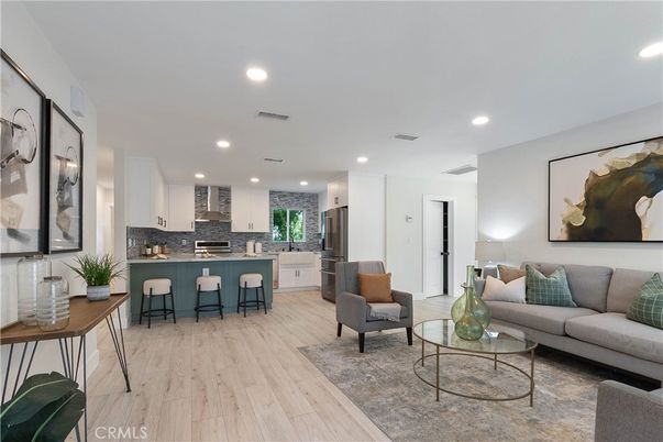 Interior, Kitchen, Living room, Recessed Lighting, Wood Texture Flooring