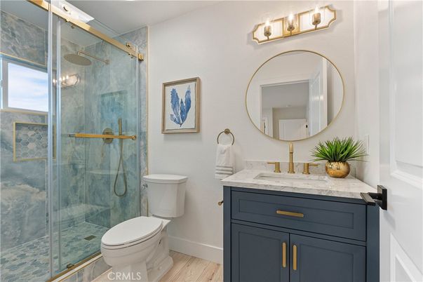 Bathroom, Glass Shower, Interior, Wood Texture Flooring