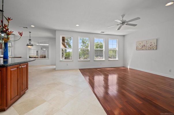 Empty room, Interior, Pendant Lights, Recessed Lighting, Wood Texture Flooring