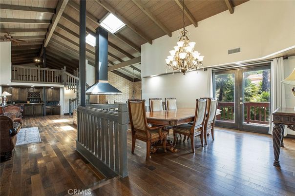 Chandelier, Dining room, Interior, Kitchen, Stone Walls, Wooden Beams, Wooden Ceilings, Wood Texture Flooring