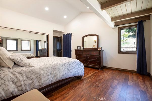 Bedroom, Interior, Recessed Lighting, Wooden Beams, Wood Texture Flooring