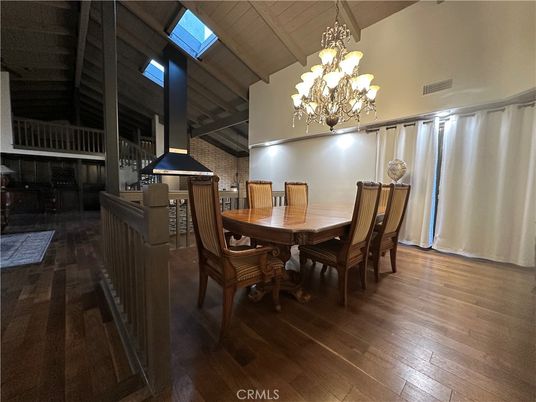 Chandelier, Dining room, Interior, Wood Texture Flooring