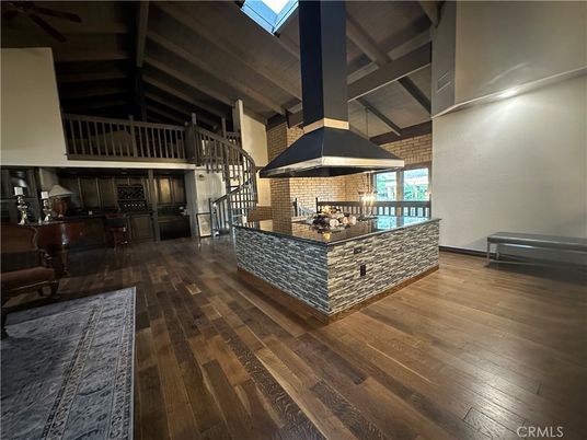 Fireplace, Interior, Kitchen, Piano, Stone Walls, Wood Texture Flooring