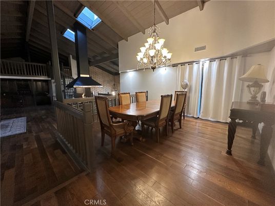 Chandelier, Dining room, Interior, Wood Texture Flooring