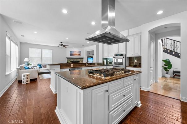 Interior, Kitchen, Living room, Recessed Lighting, Stainless Steel Appliances, Wood Texture Flooring