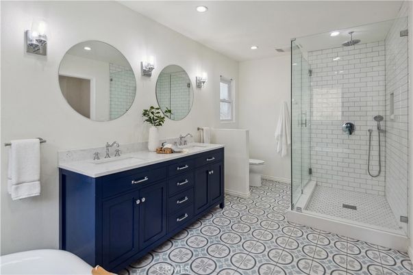 Bathroom, Dual Sink Vanities, Glass Shower, Interior, Recessed Lighting