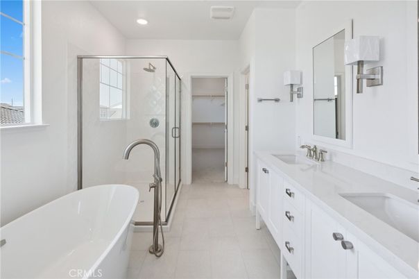 Bathroom, Dual Sink Vanities, Free Standing Baths, Glass Shower, Interior, Recessed Lighting