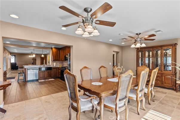 Dining room, Interior, Kitchen, Pendant Lights, Recessed Lighting, Wood Texture Flooring