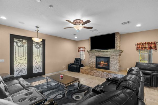 Home Theatre Room, Fireplace, Interior, Living room, Pendant Lights, Recessed Lighting
