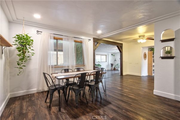 Dining room, Interior, Recessed Lighting, Wood Texture Flooring